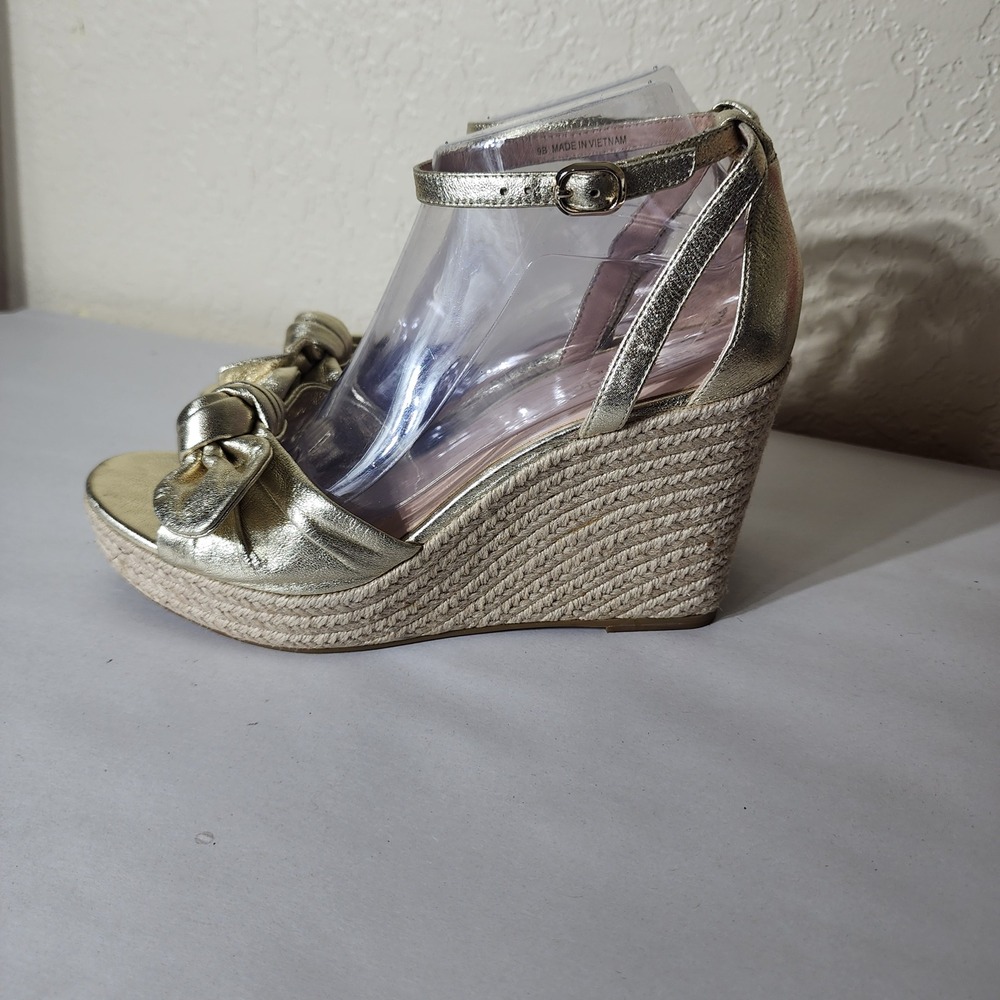 Kate Spade New‎ York Gold Metallic Bow Espadrille Wedge Sandals Womens 9